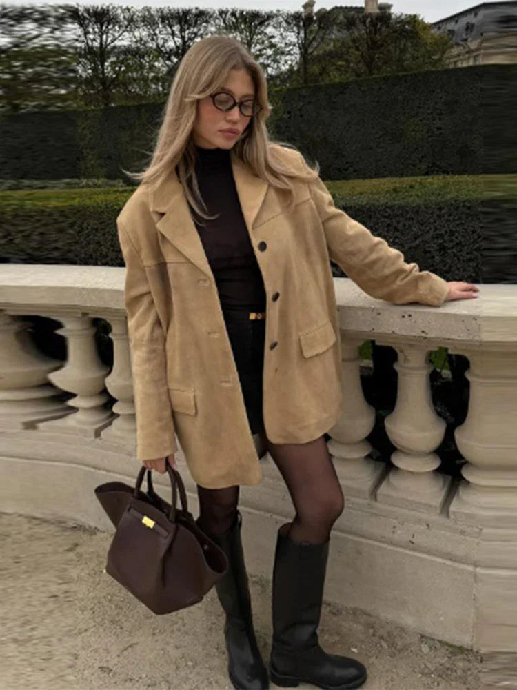 Khaki Long Sleeve Suit Coat