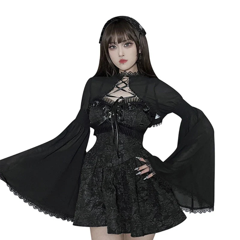 Vintage lace black gothic evening short stylish wrap Cardigans - Fashionpara