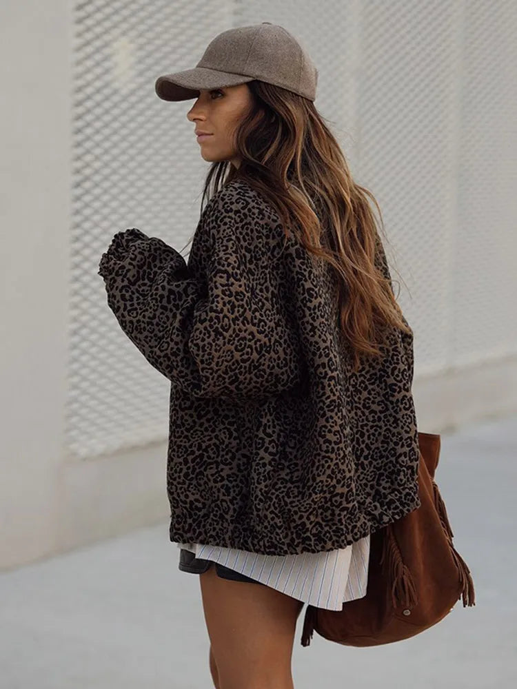 Vintage Leopard Print Zipper Coat