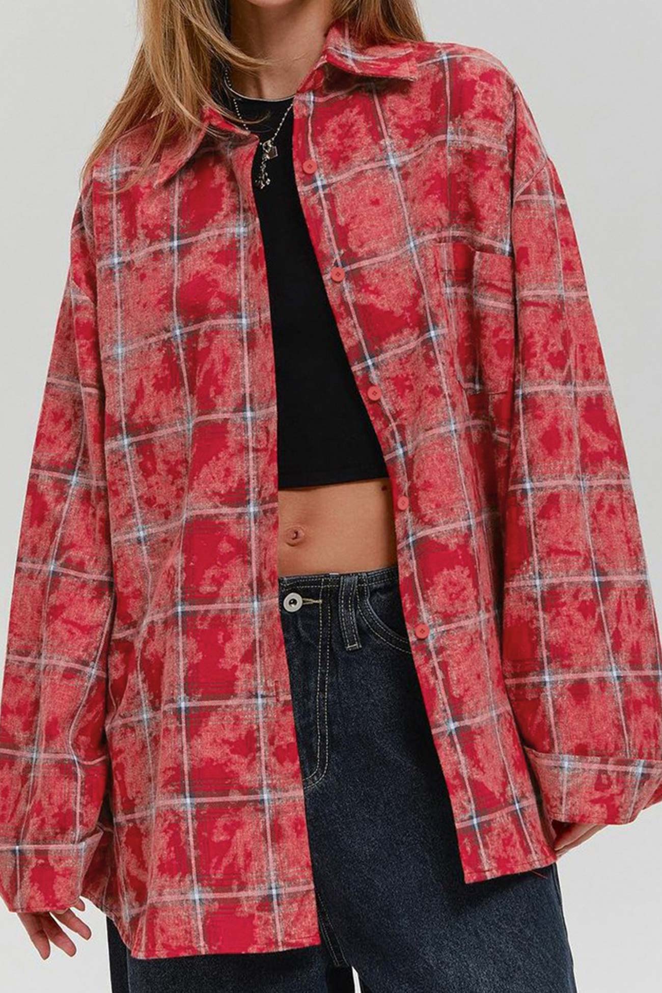 Vintage Plaid Oversized Blouse