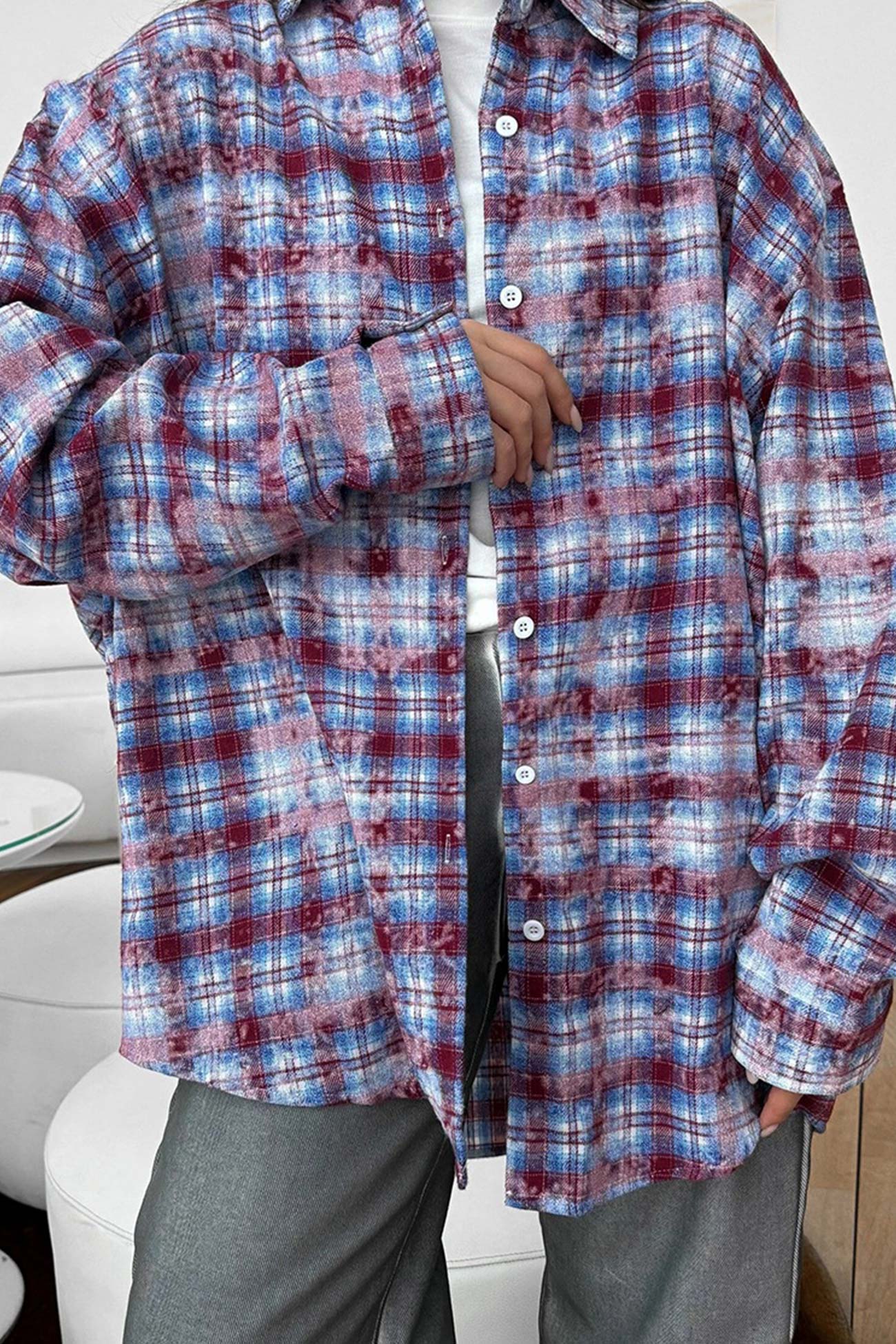 Vintage Plaid Oversized Blouse