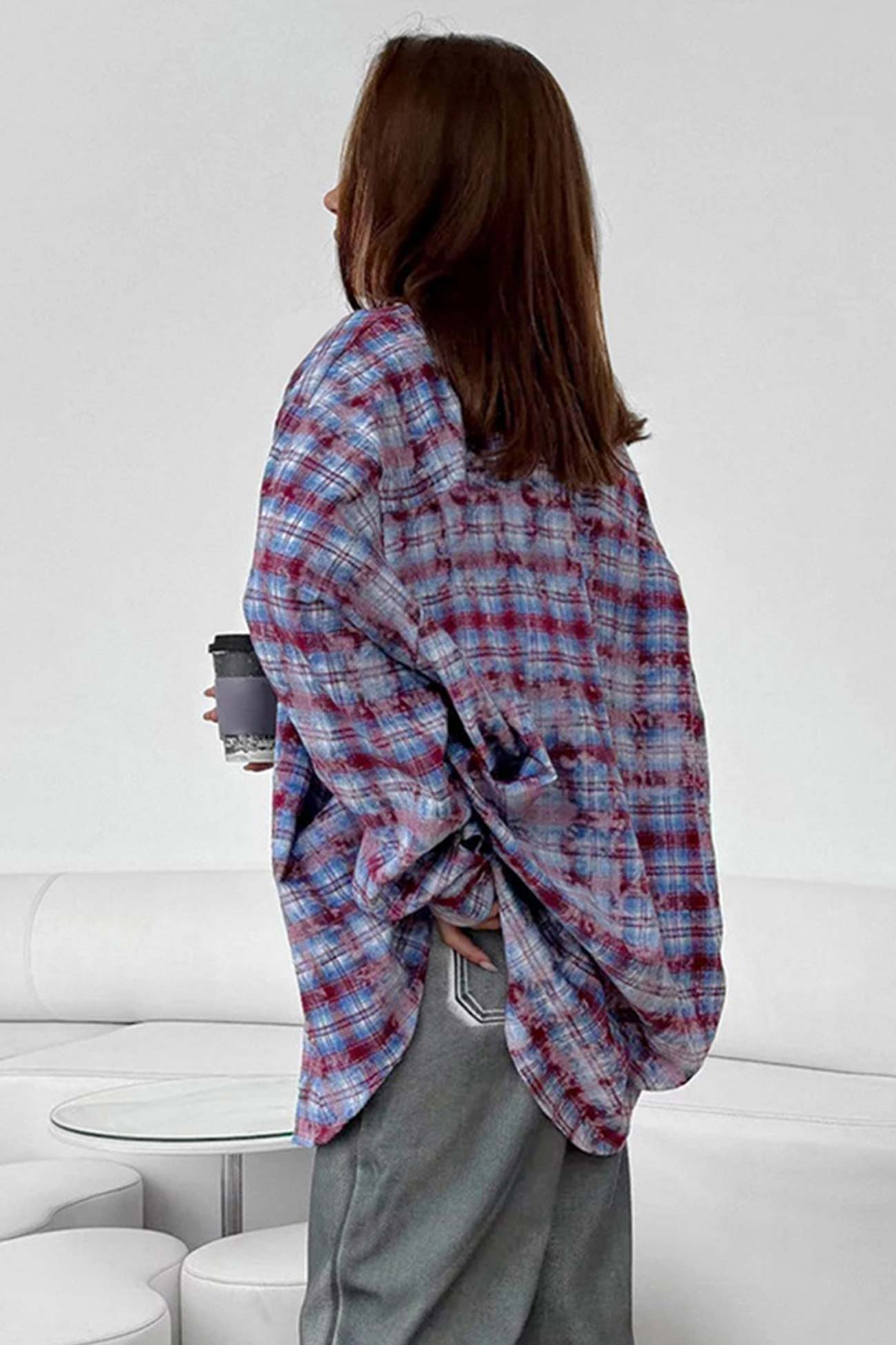 Vintage Plaid Oversized Blouse