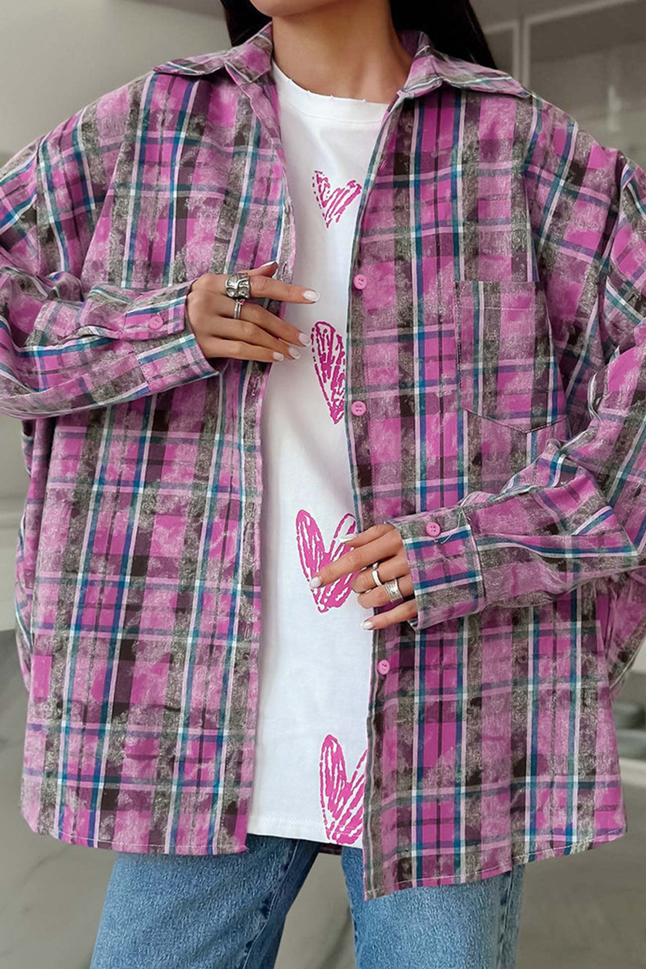 Vintage Plaid Oversized Blouse