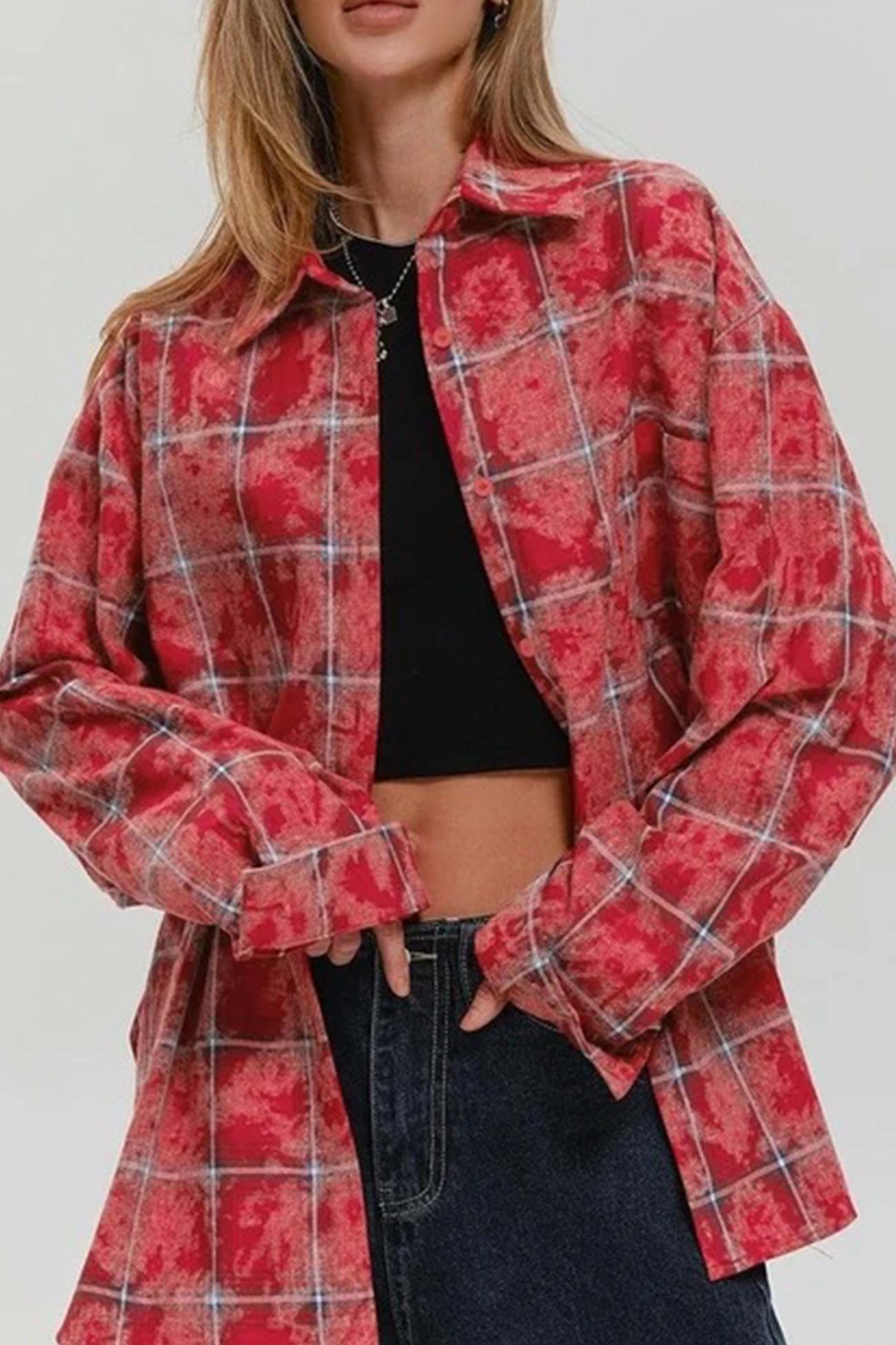 Vintage Plaid Oversized Blouse