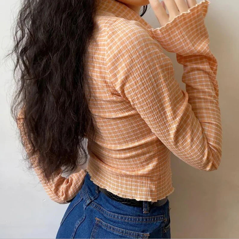 Vintage Plaid Long Sleeve Blouse