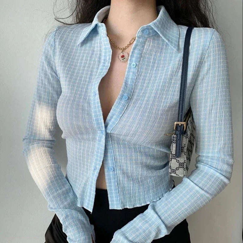 Vintage Plaid Long Sleeve Blouse