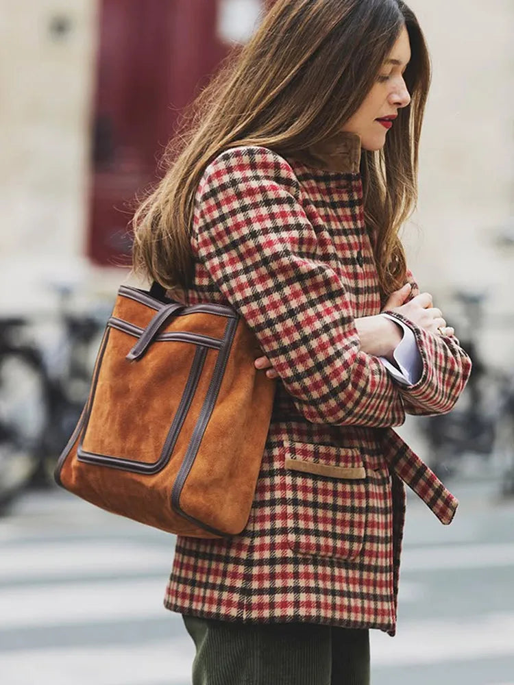 Red Plaid Wool Jacket with Belt Coat - Fashionpara