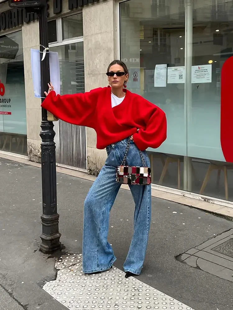 Casual V Neck Long Sleeve Christmas Sweater