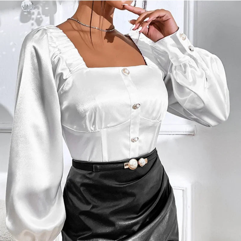 Vintage Satin Loose Long Sleeve Blouse Blusas