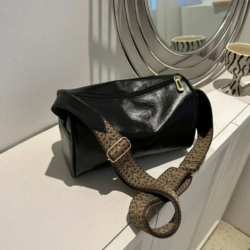 Vintage Wide Strap Crossbody Shoulder Bag