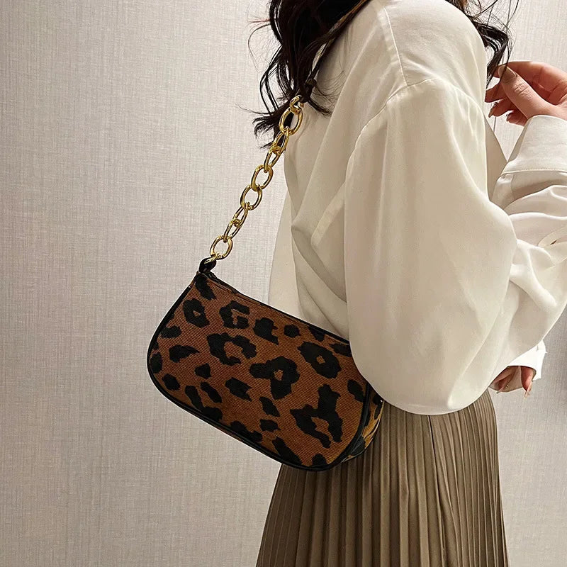 Vintage Chain Plush Leopard Shoulder Bag