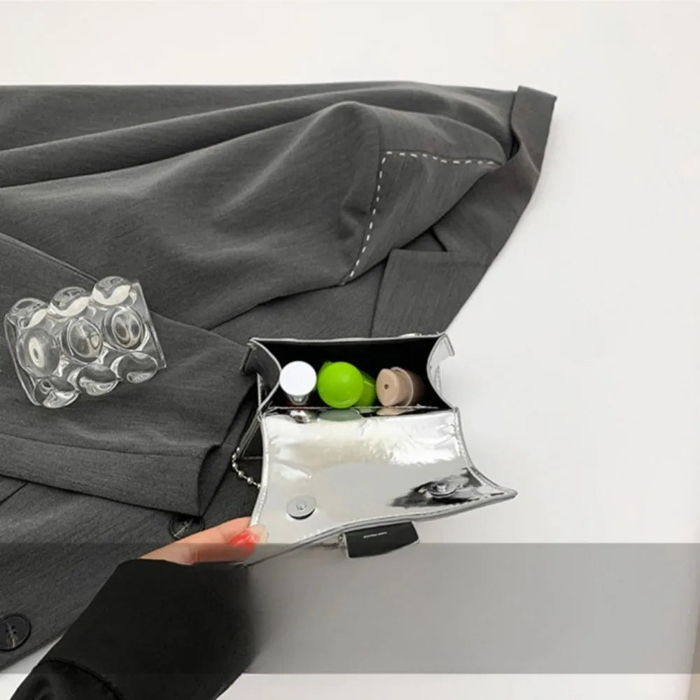 Silver Chic PU Leather Crossbody Handbag