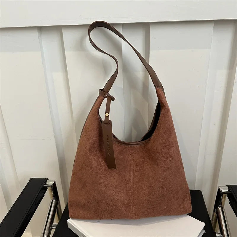 Vintage Faux Suede Large Shoulder Tote Bag