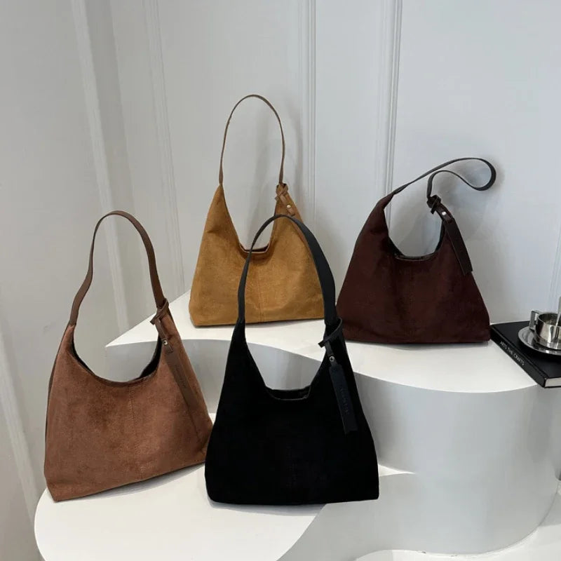 Vintage Faux Suede Large Shoulder Tote Bag