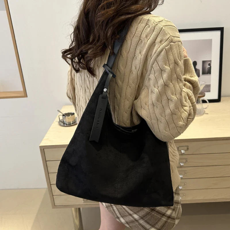Vintage Faux Suede Large Shoulder Tote Bag