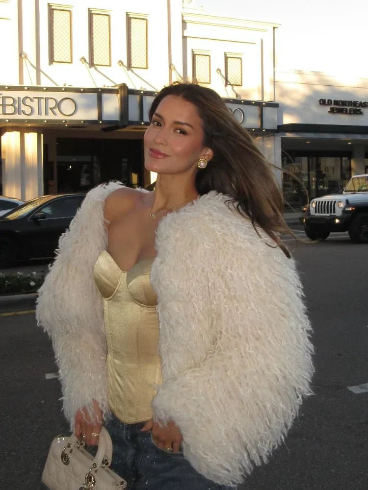 Vintage Solid Plush Fluffy Short Coat - Fashionpara