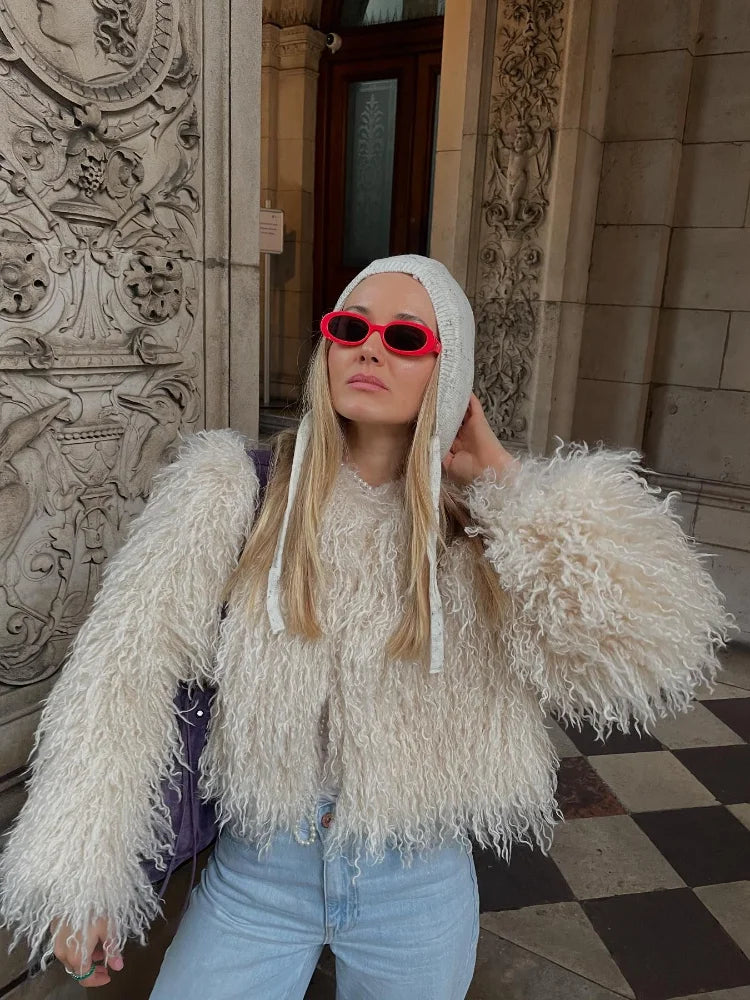 Vintage Solid Plush Fluffy Short Coat - Fashionpara