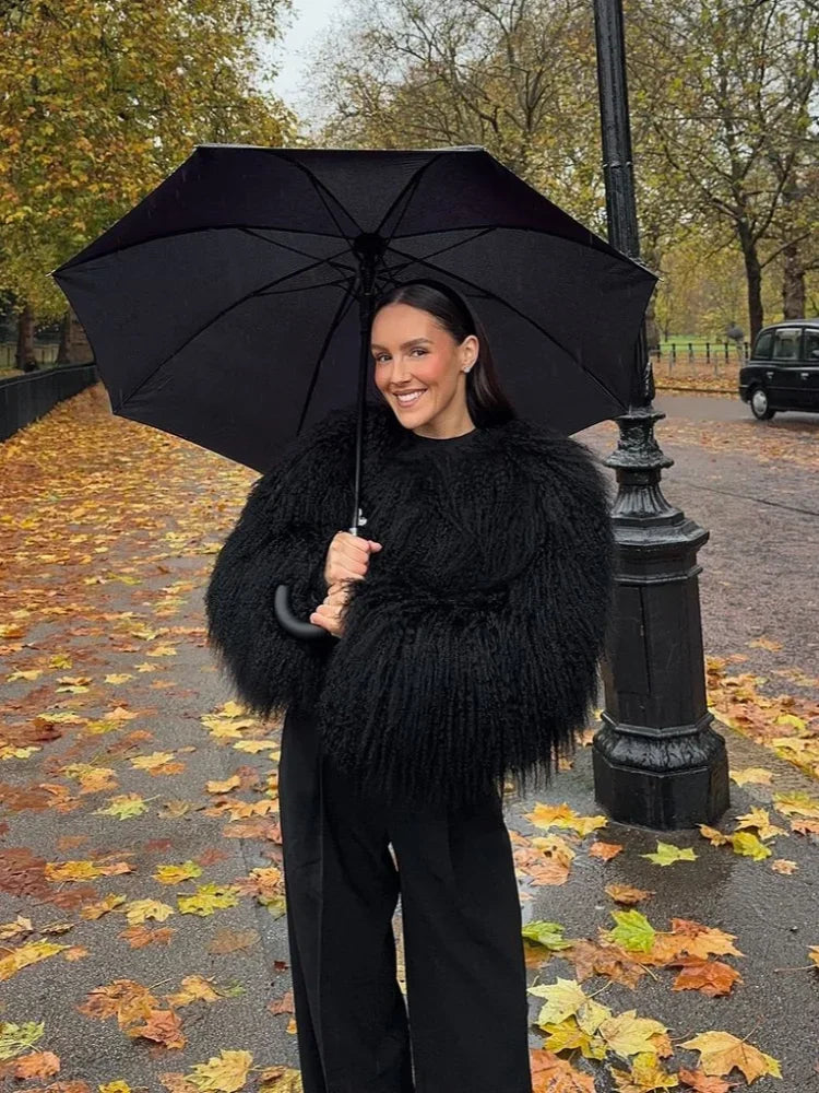 Vintage Solid Plush Fluffy Short Coat - Fashionpara