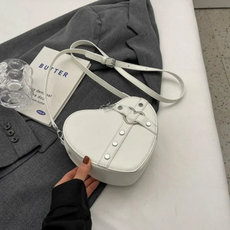 Y2K Rivet Heart-Shaped Crossbody Bag