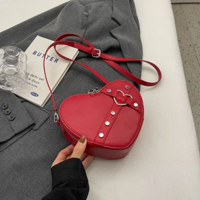 Y2K Rivet Heart-Shaped Crossbody Bag