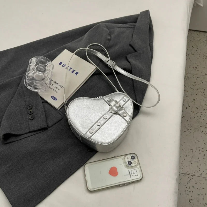 Y2K Rivet Heart-Shaped Crossbody Bag