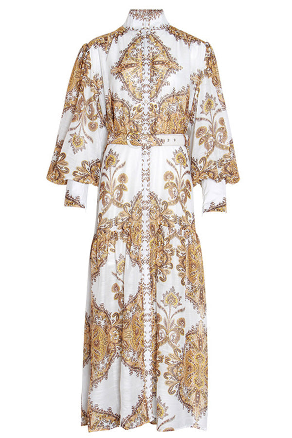 Boho Belt Print Swing Dress - Mislish