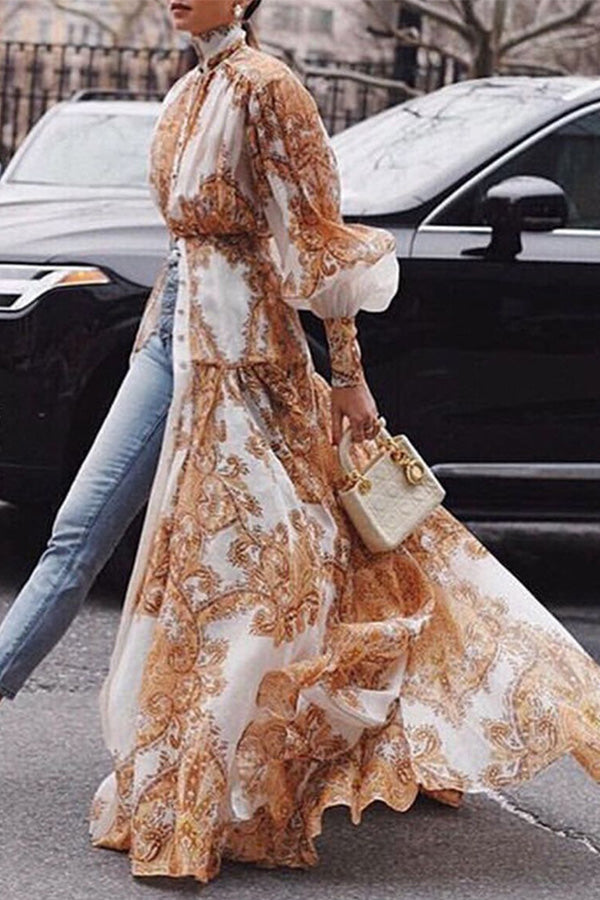 Boho Belt Print Swing Dress