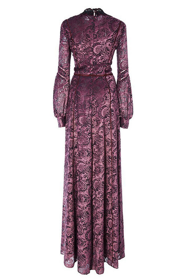 Vintage Turtleneck Lantern Sleeve Long Dress