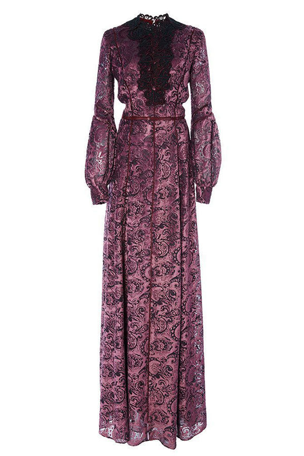 Vintage Turtleneck Lantern Sleeve Long Dress