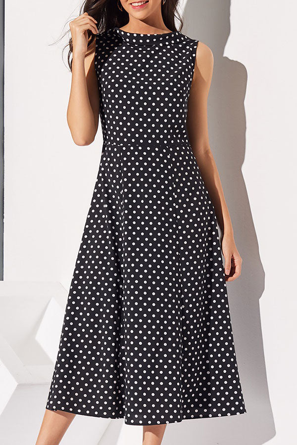 Vintage Polka Dot Sleeveless Maxi Dress - Mislish