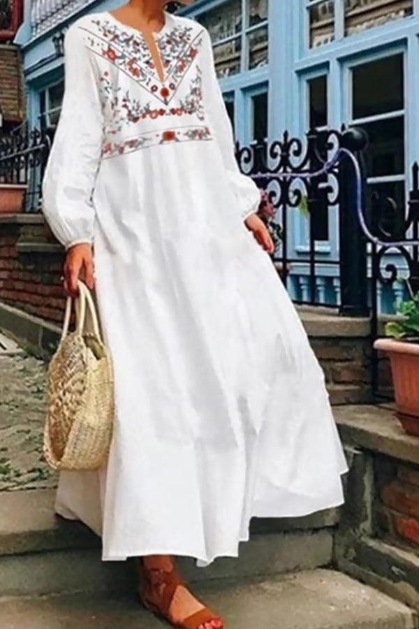 Printed V-neck Vacation Dress - Mislish