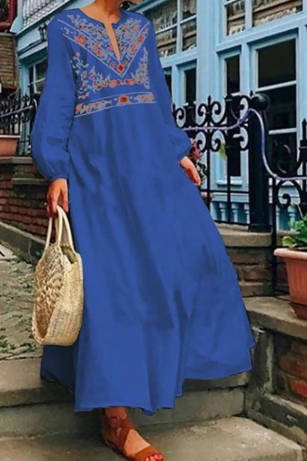 Printed V-neck Vacation Dress - Mislish