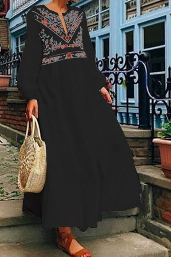 Printed V-neck Vacation Dress - Mislish