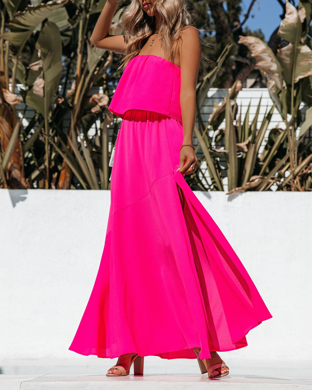 Strapless Overlay Bodice Maxi Dress