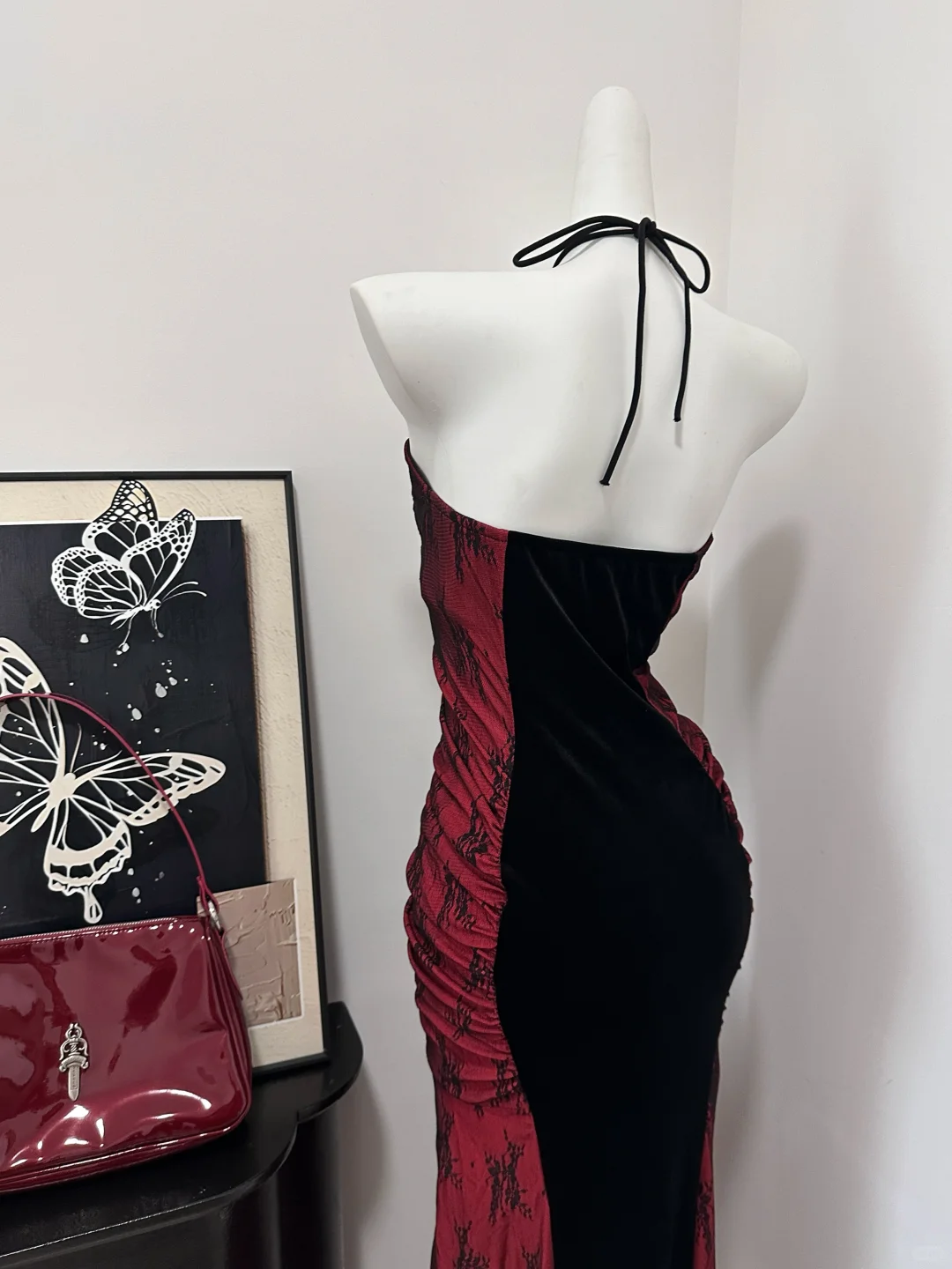 Sexy Halter Burgundy Sheath Long Birthday Party Dress Formal Prom Dress S635