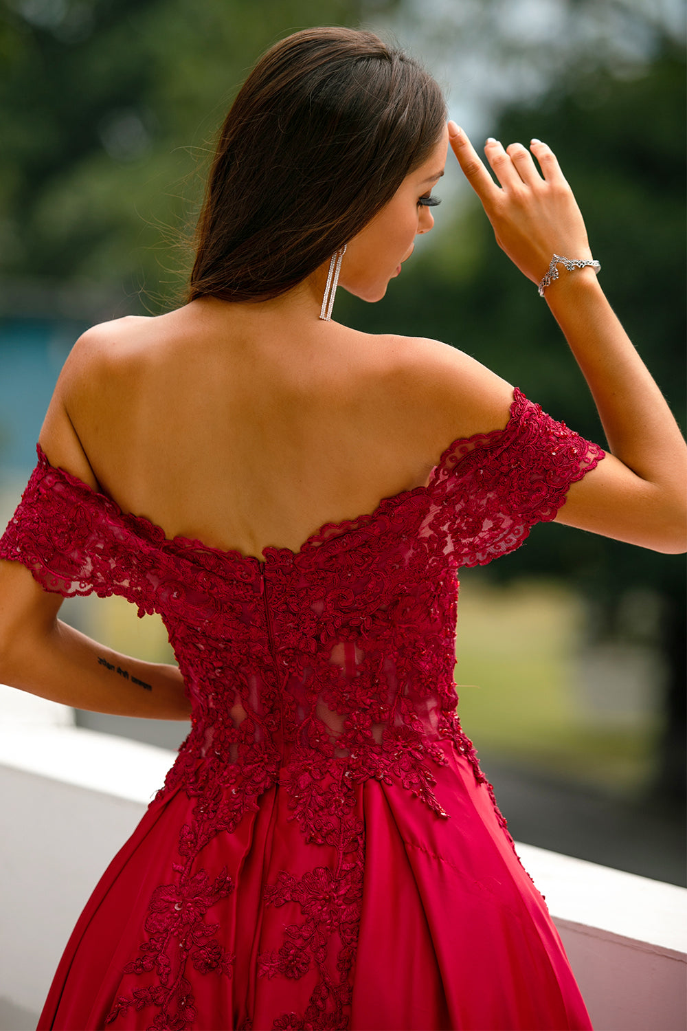 Red Off the Shoulder Long Prom Dress - Fashionpara