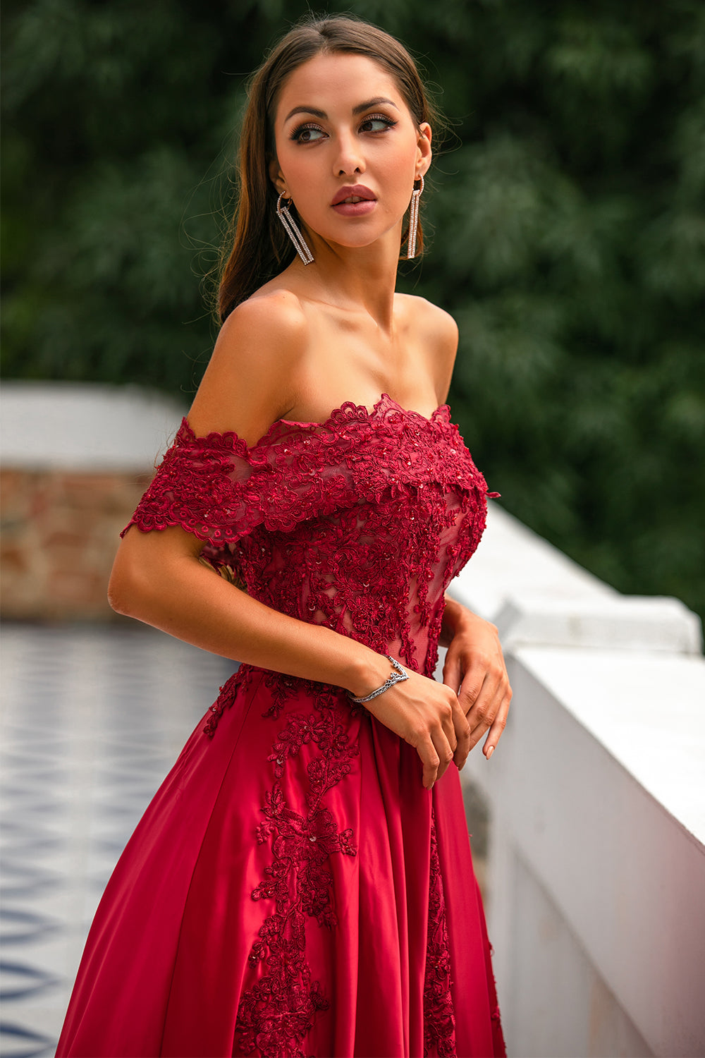 Red Off the Shoulder Long Prom Dress - Fashionpara