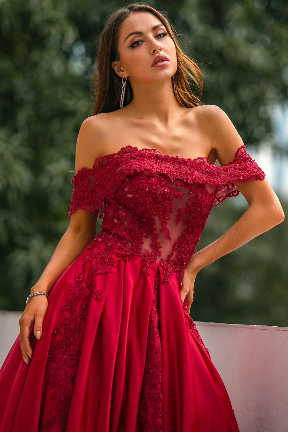 Red Off the Shoulder Long Prom Dress - Fashionpara