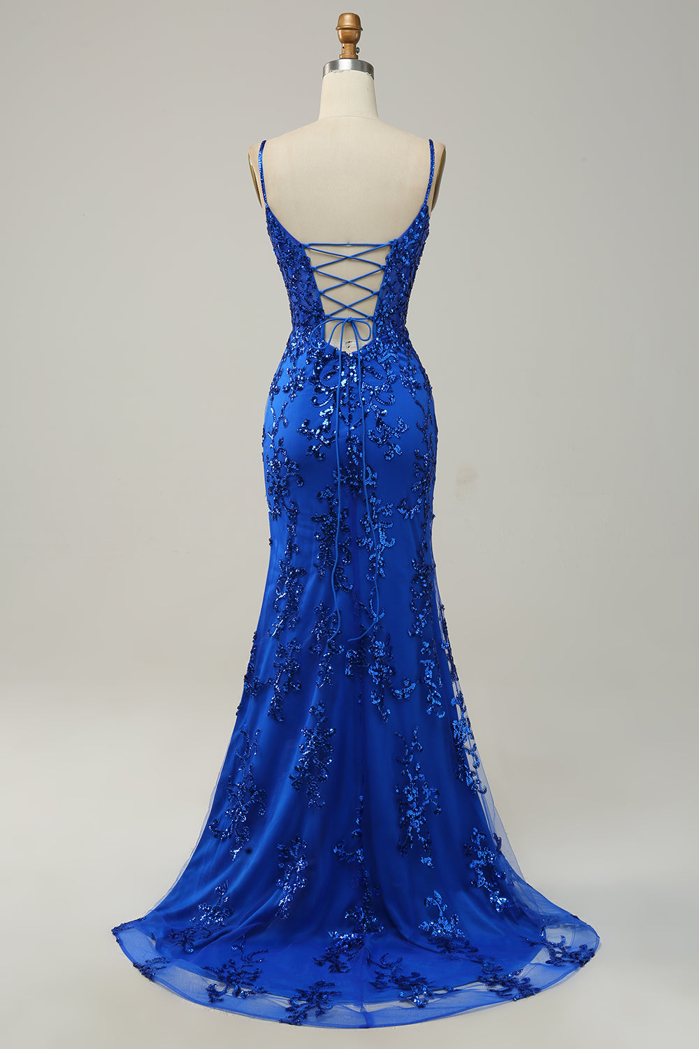 Mermaid Spaghetti Straps Red Sequins Long Prom Dress with Split Front - Fashionpara