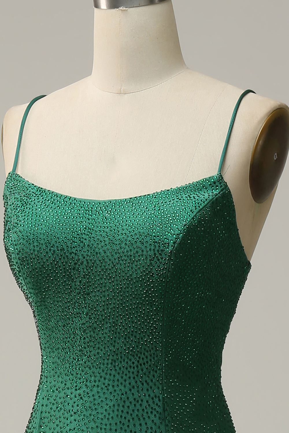 Mermaid Spaghetti Straps Dark Green Long Prom Dress with Beading - Fashionpara