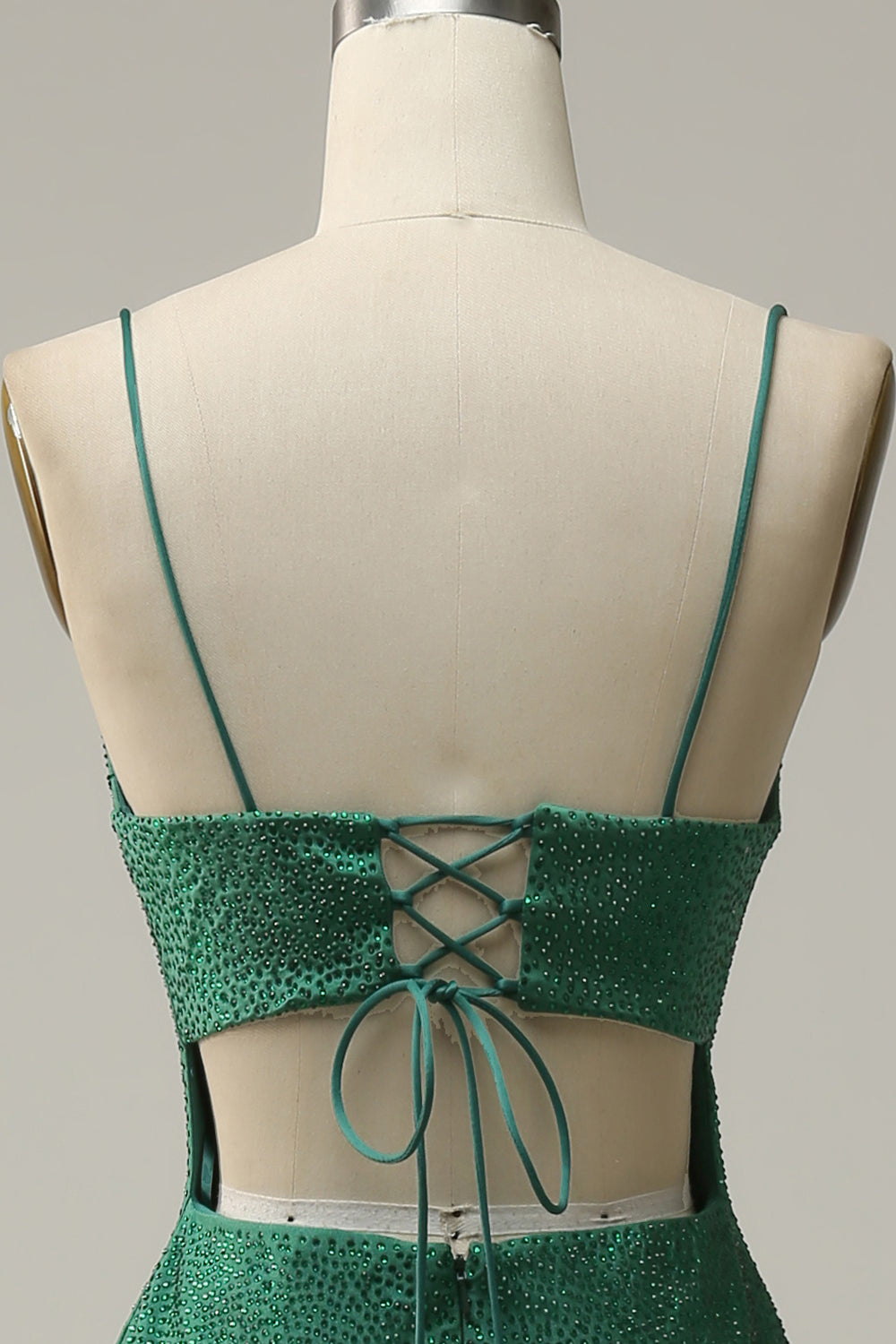 Mermaid Spaghetti Straps Dark Green Long Prom Dress with Beading - Fashionpara