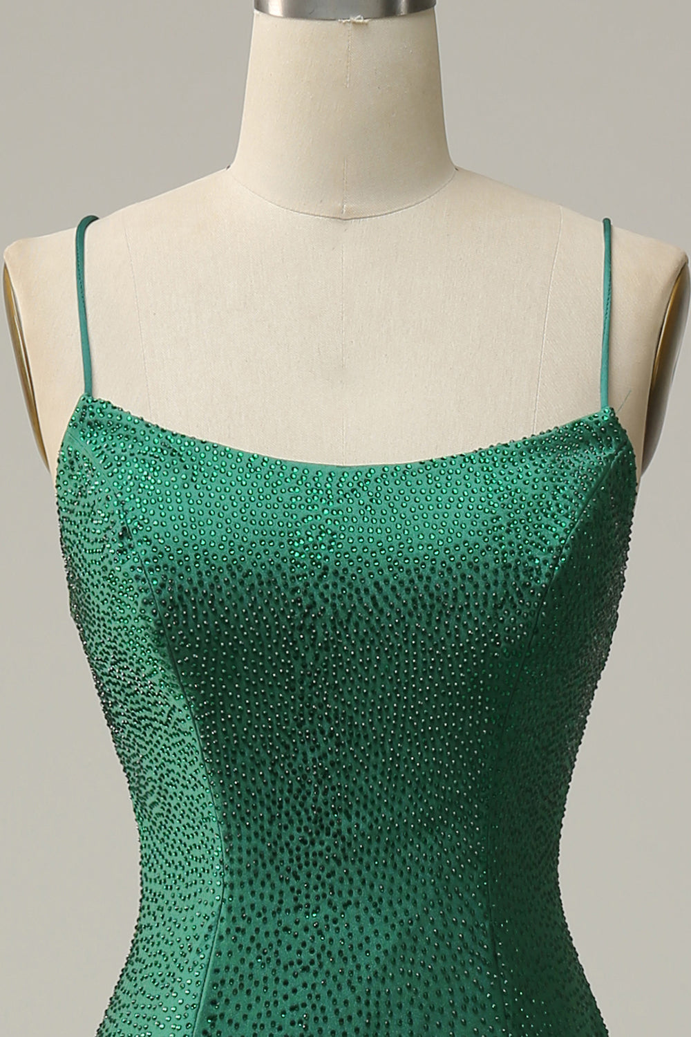 Mermaid Spaghetti Straps Dark Green Long Prom Dress with Beading - Fashionpara