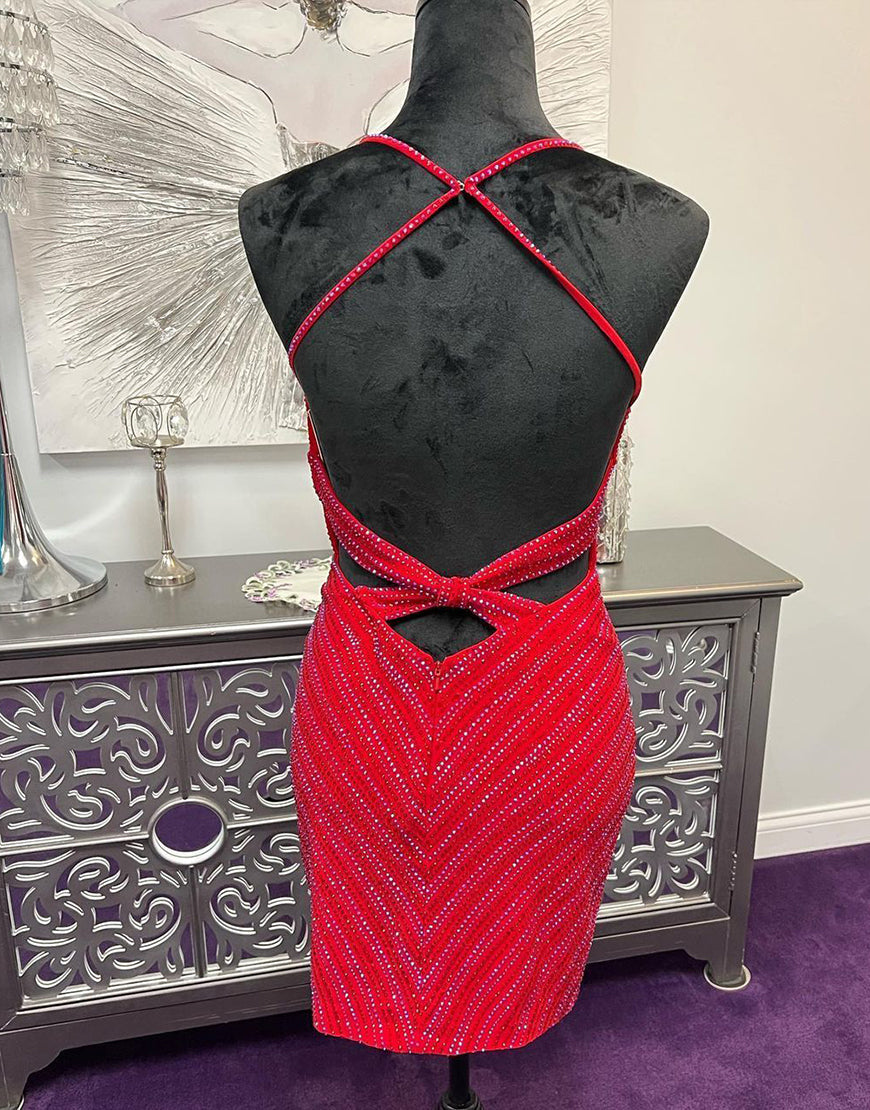 Elegant V-Neck Cross Back Glitter Homecoming Dress - Fashionpara