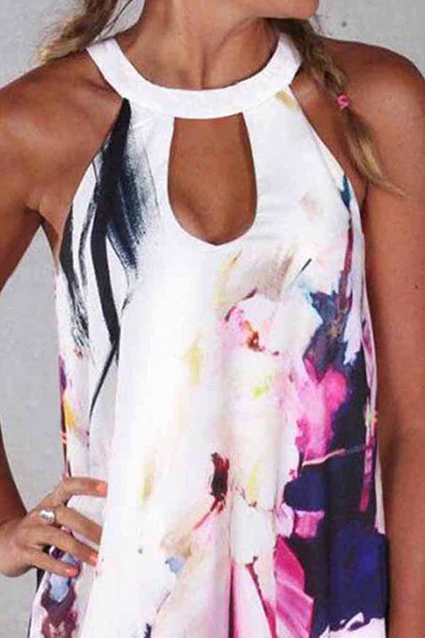 Florcoo Sleeveless Off Shoulder Cutout Printed Dress