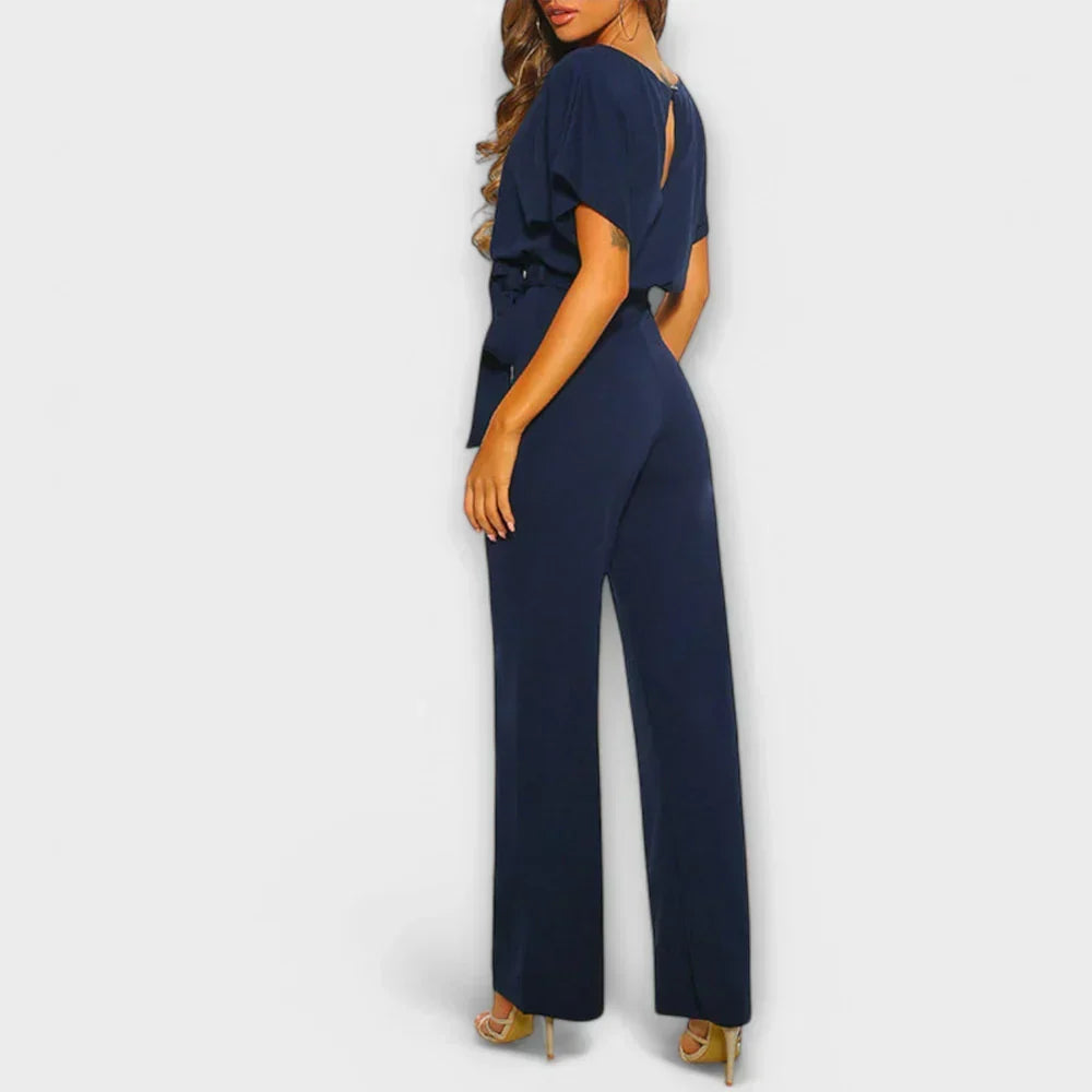 Boat Neck Batwing Sleeve Belted Wide Leg Jumpsuit 3