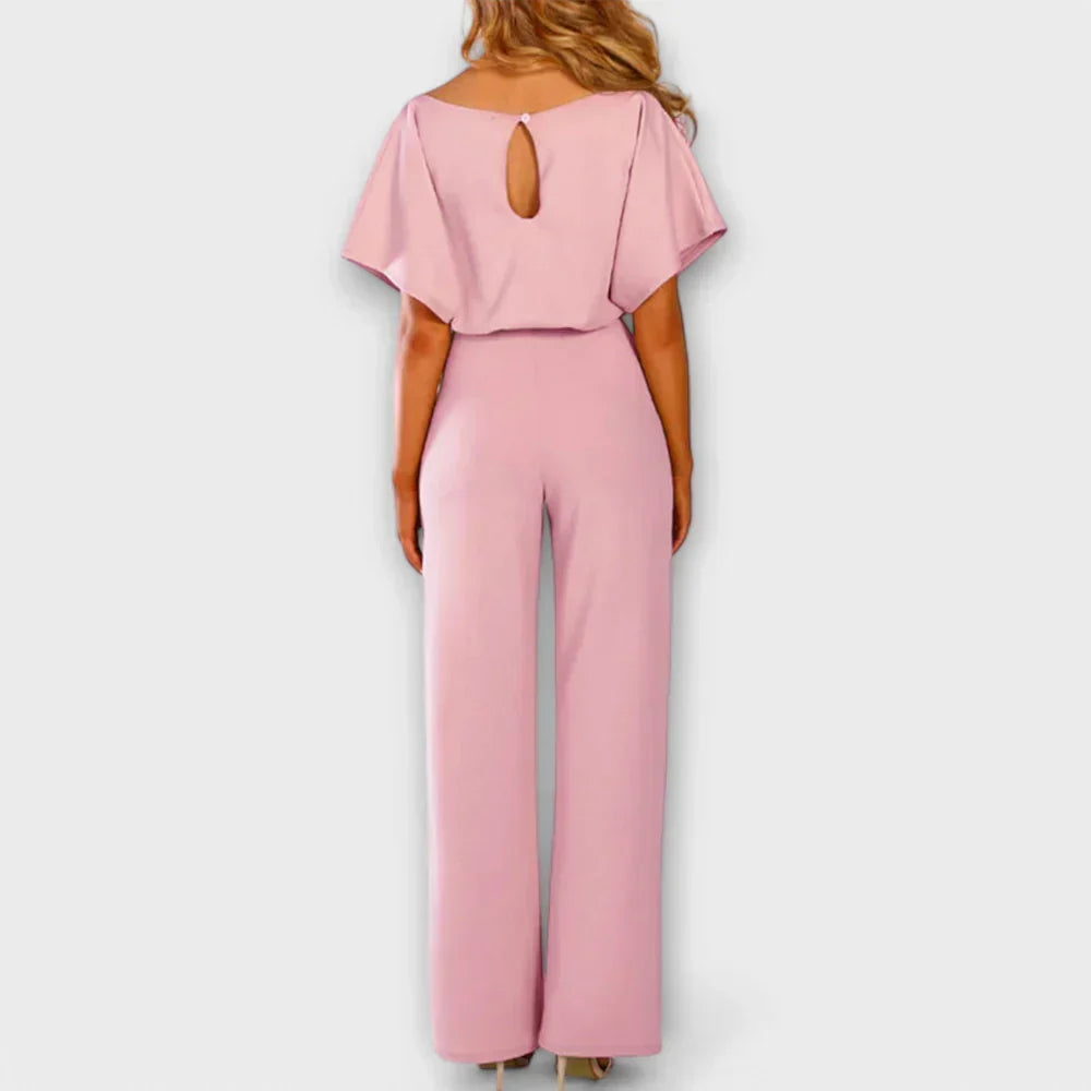 Boat Neck Batwing Sleeve Belted Wide Leg Jumpsuit 5