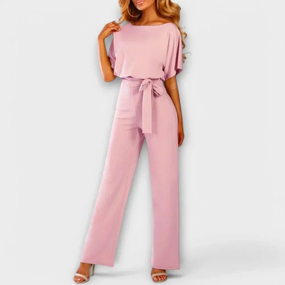 Boat Neck Batwing Sleeve Belted Wide Leg Jumpsuit 4