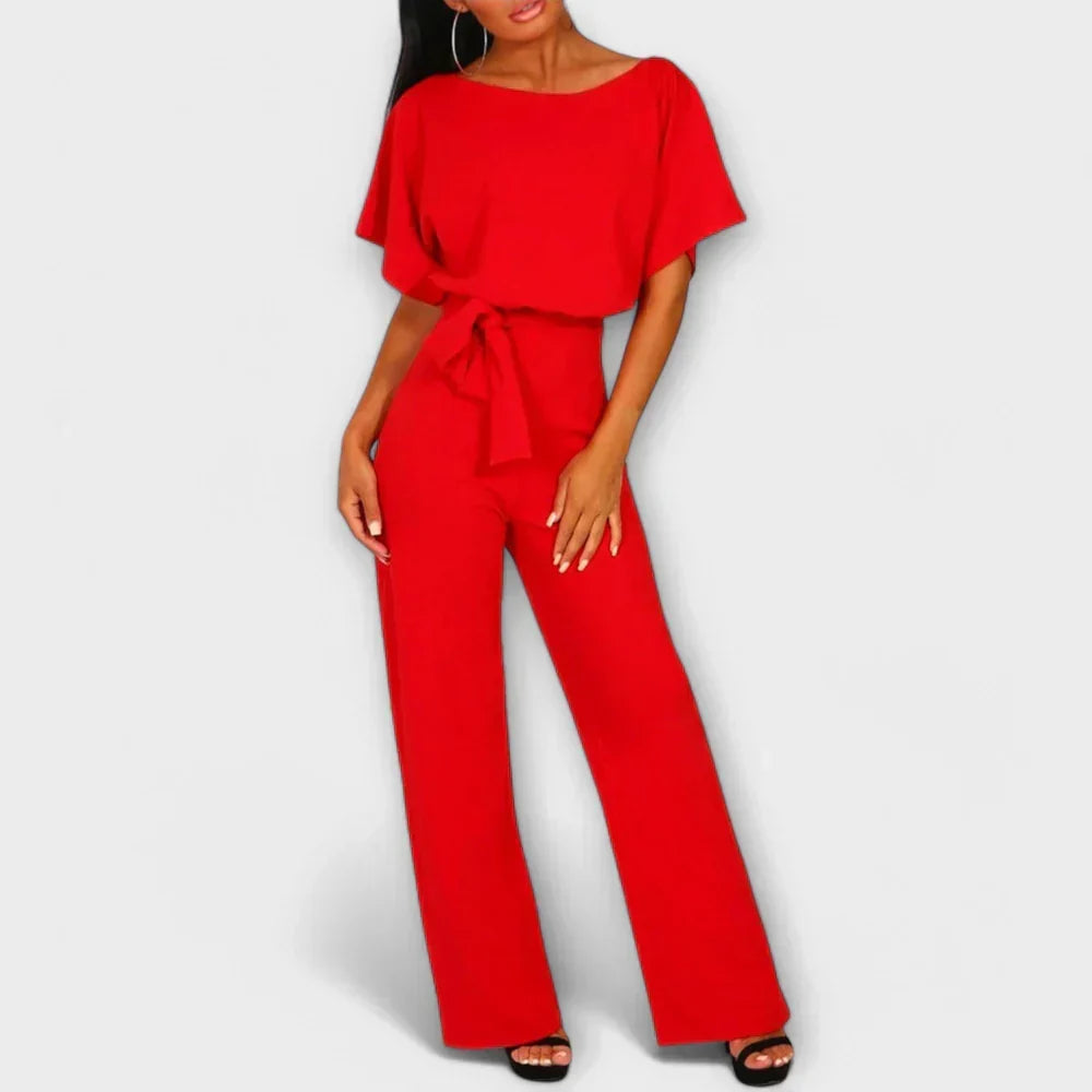 Boat Neck Batwing Sleeve Belted Wide Leg Jumpsuit 6