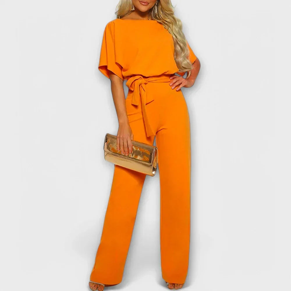 Boat Neck Batwing Sleeve Belted Wide Leg Jumpsuit 9