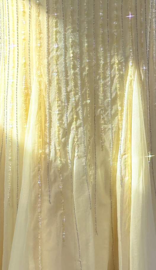 Glitter V Neck Yellow Chiffon Beaded Mermaid Party Dress Long Prom Gown D921